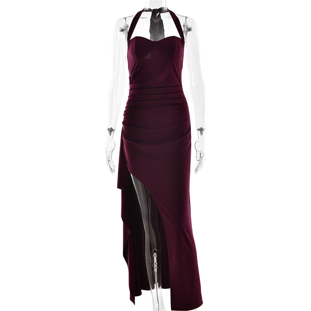 Long Sleeve Pleated Column Maxi Dress