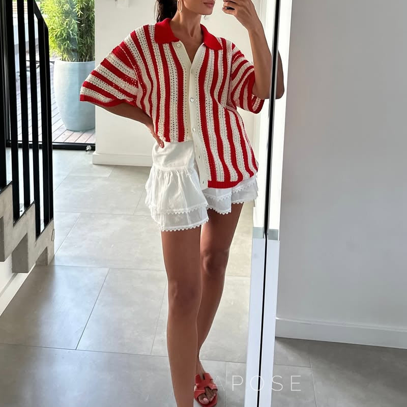 Becky Striped Knit Cardigan Top