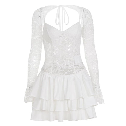Lace Patchwork Ruffle Skirt Set