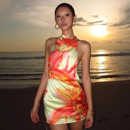 Floral Gradient Halter Mini Dress