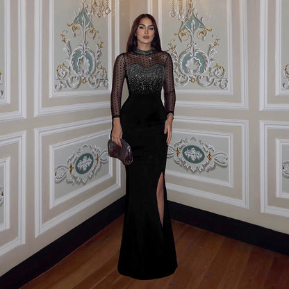 Sequin Sheer Mesh Panel Gown