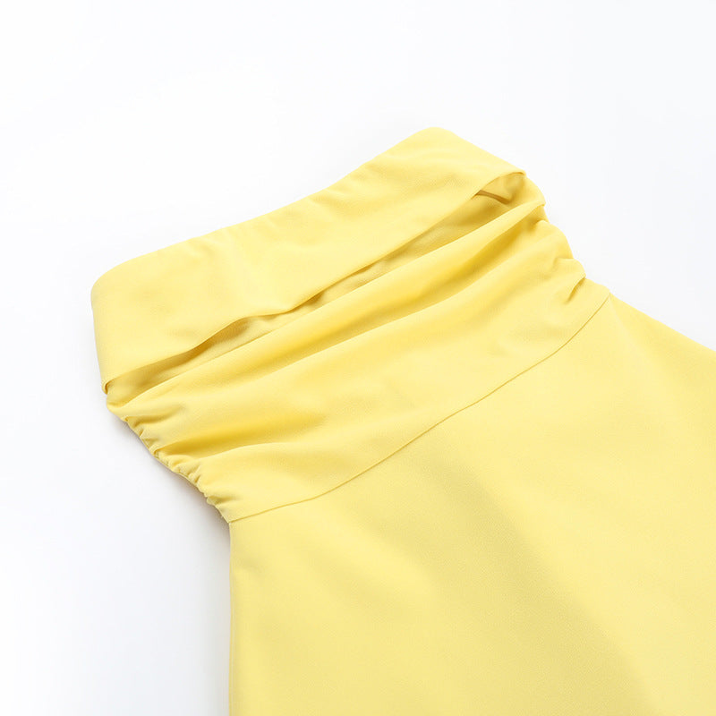 Strapless Pleated Bubble Hem Mini Dress