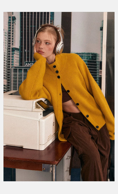 Ribbed Knit Texture Button-Up Cardigan
