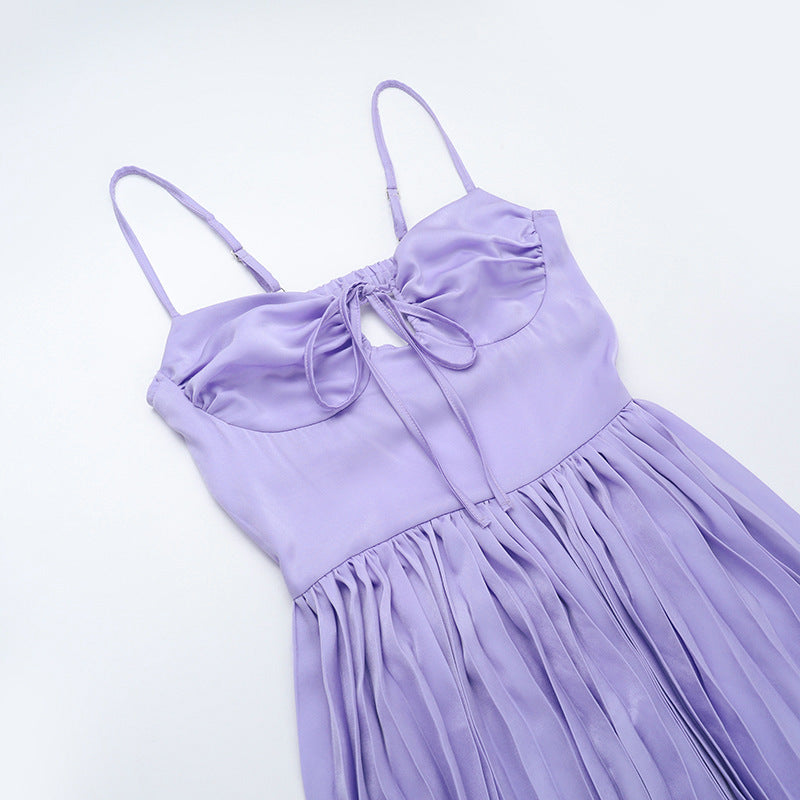 Sweetheart Keyhole Tie Spaghetti Strap Accordion Pleat Maxi Dress