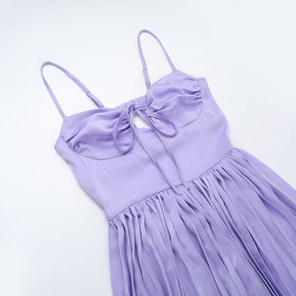 Sweetheart Keyhole Tie Spaghetti Strap Accordion Pleat Maxi Dress