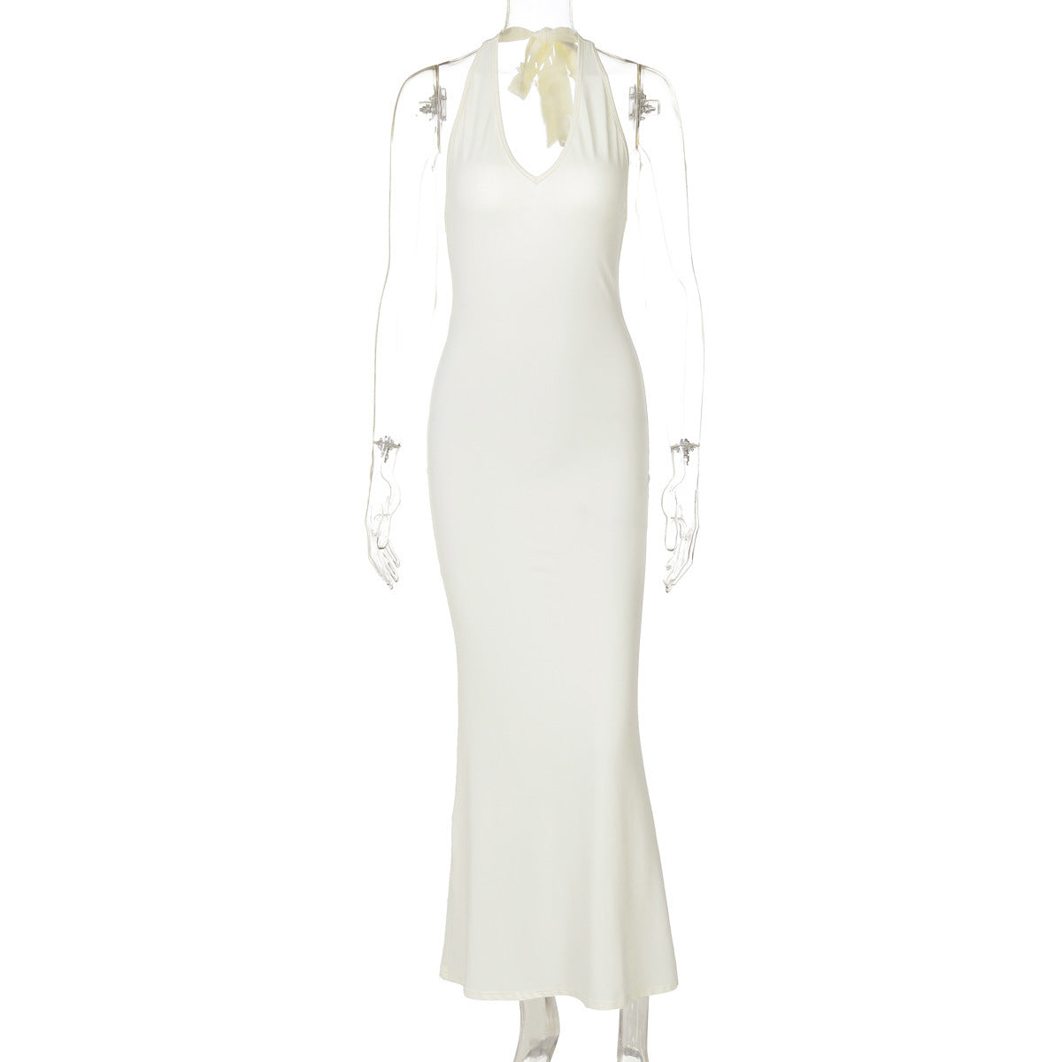 Deep V-Neck Halter Backless Bodycon Column Maxi Dress
