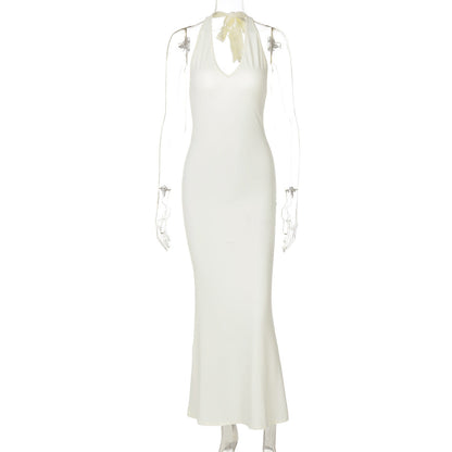 Deep V-Neck Halter Backless Bodycon Column Maxi Dress