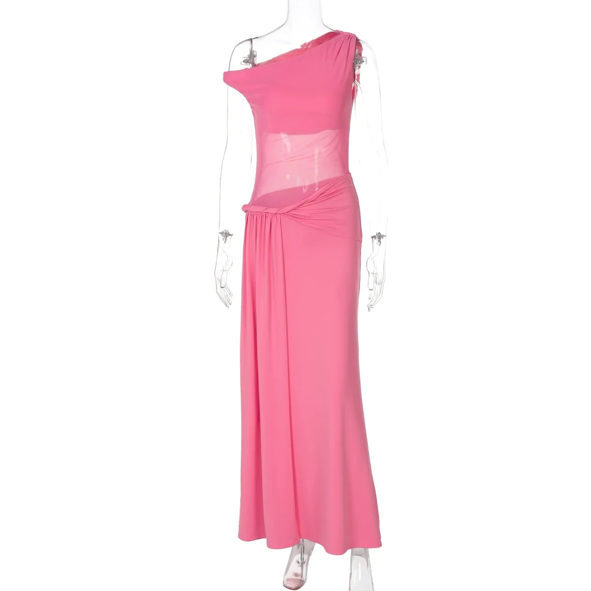 Hazelynn One Shoulder Mesh Maxi Dress