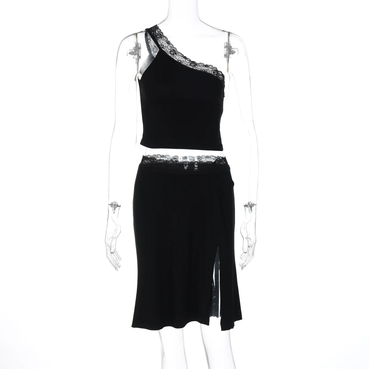 River One-Shoulder Lace Skirt Set