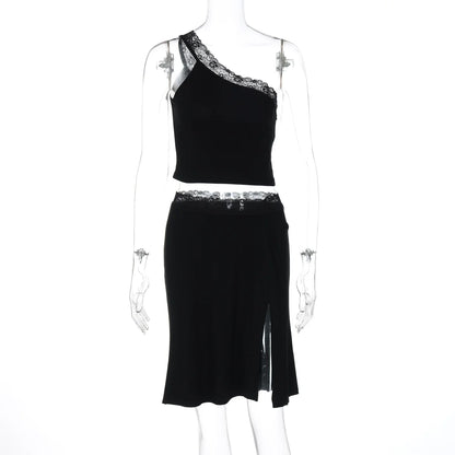 River One-Shoulder Lace Skirt Set