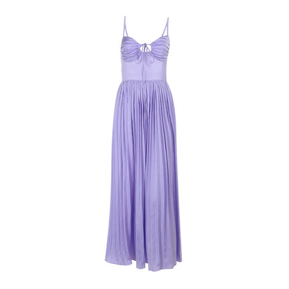 Sweetheart Keyhole Tie Spaghetti Strap Accordion Pleat Maxi Dress