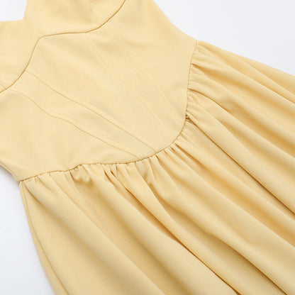 Sweetheart Spaghetti Strap Corset Bodice Pleated Pocket Midi Dress
