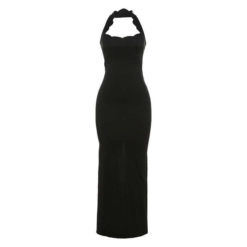 Halter Neck Hollow Out Cutout Bandage Slit Maxi Dress