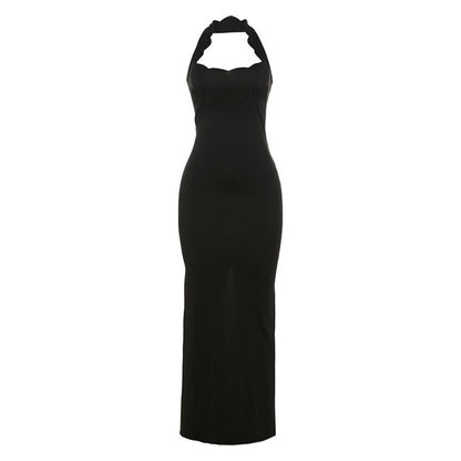 Halter Neck Hollow Out Cutout Bandage Slit Maxi Dress