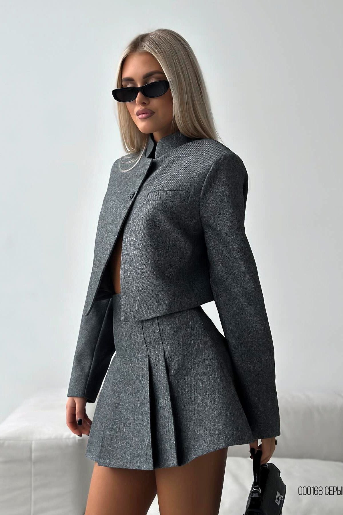 Stand-up Collar Cardigan Suit