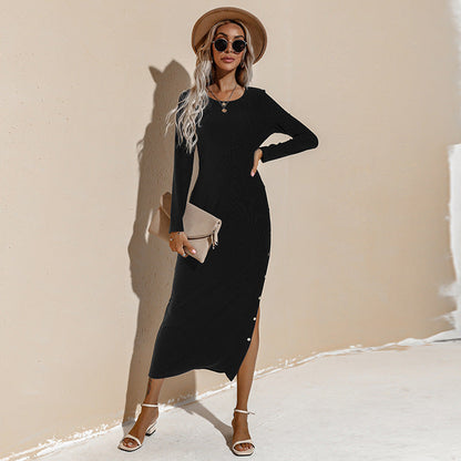 Long Sleeve Ribbed Knit Column Maxi Dress
