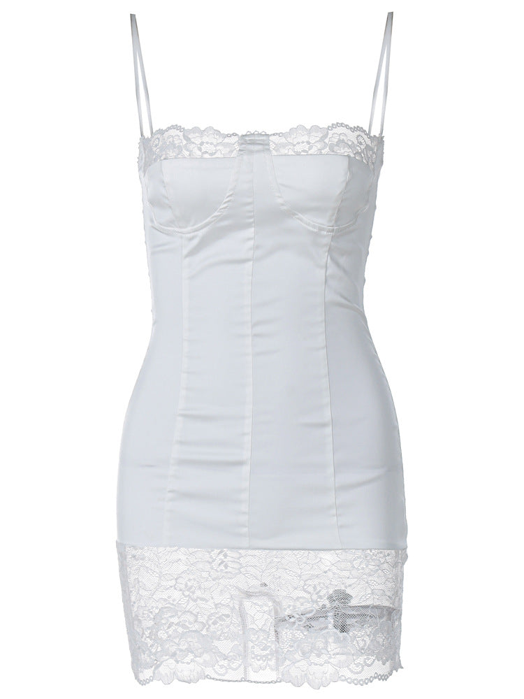 Strapless Lace Ruffle Corset Bodice Mini Dress