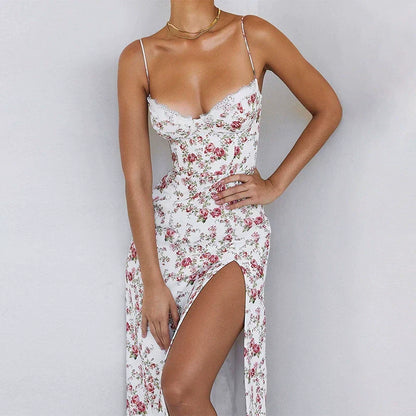Hermione Floral Print Slit Midi Dress