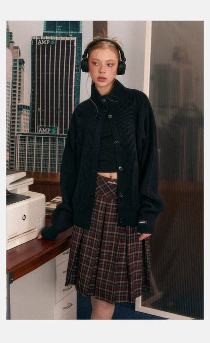 Ribbed Knit Texture Button-Up Cardigan