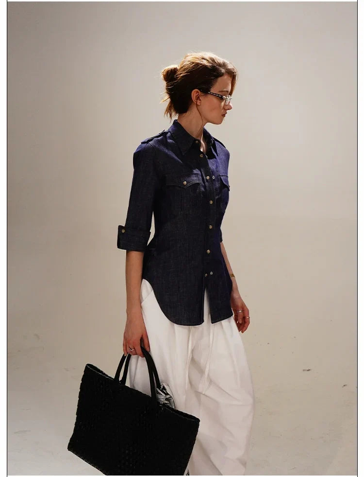Military-Style Denim Shirt