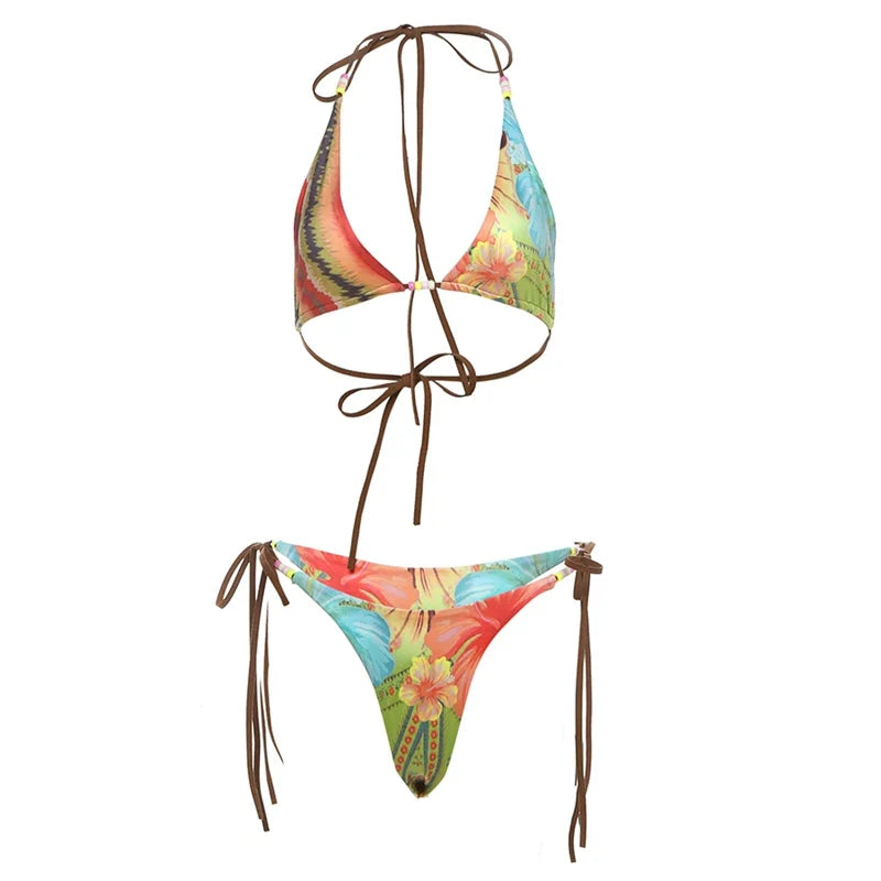 Printed Halter Bikini Set