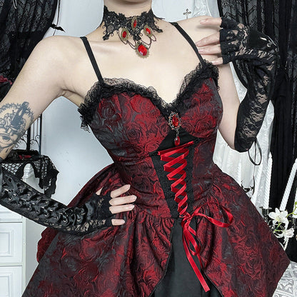 Sweetheart Lace Up Corset Jacquard Layered Mini Dress