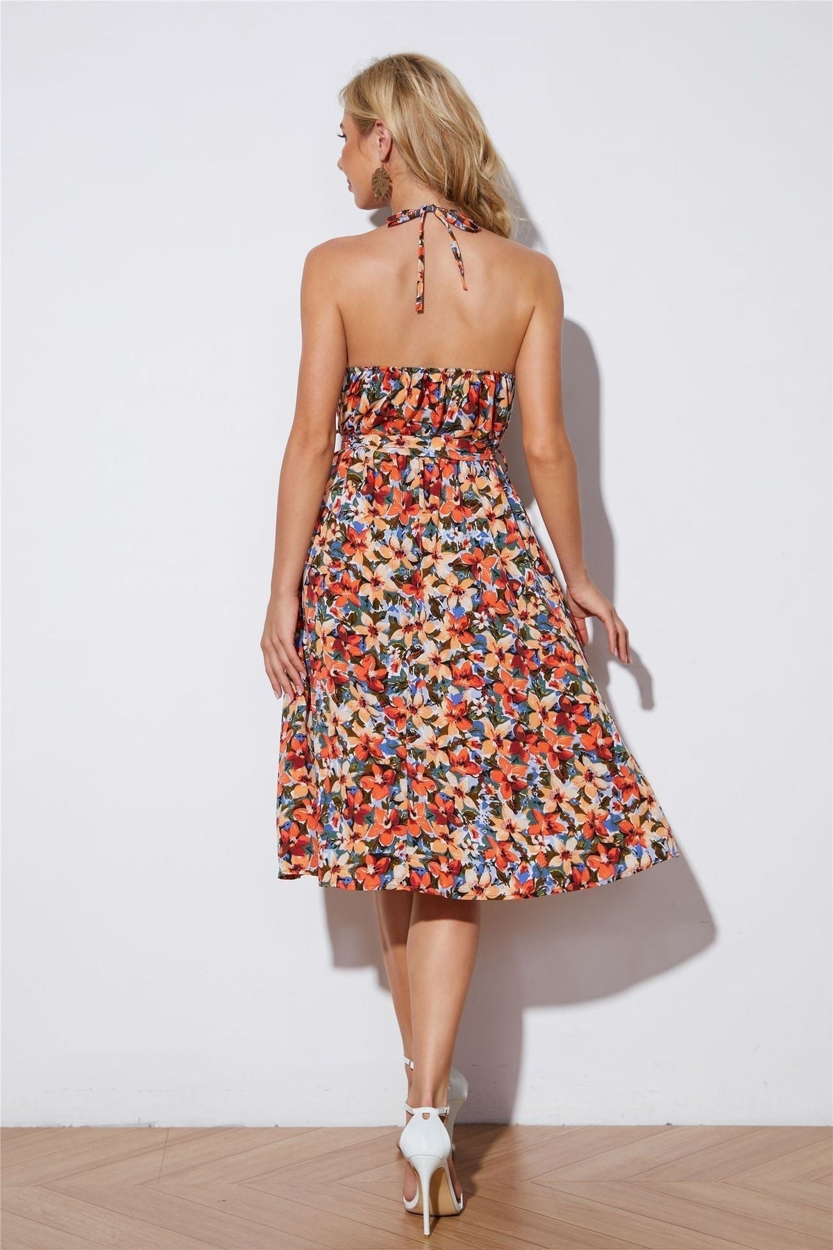 Smocked Puff Sleeve Tiered Midi Dress