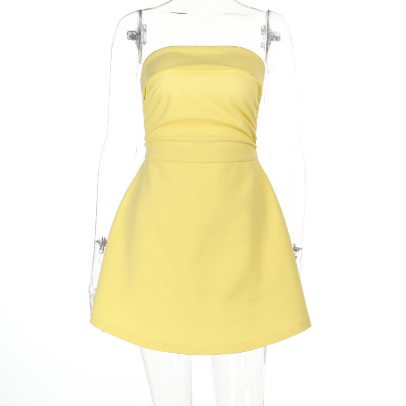Strapless Pleated Bubble Hem Mini Dress