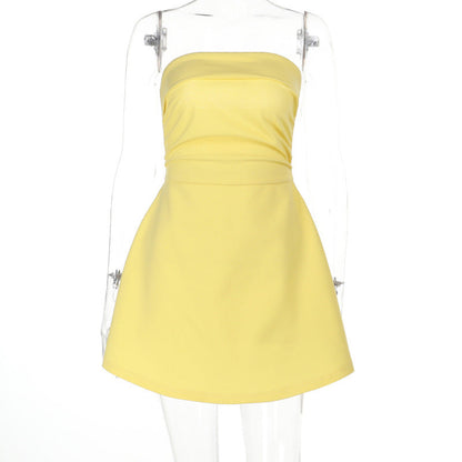 Strapless Pleated Bubble Hem Mini Dress