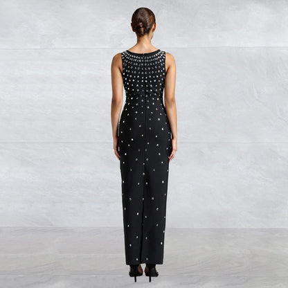Rhinestone U-Neck Sleeveless Hip Dress
