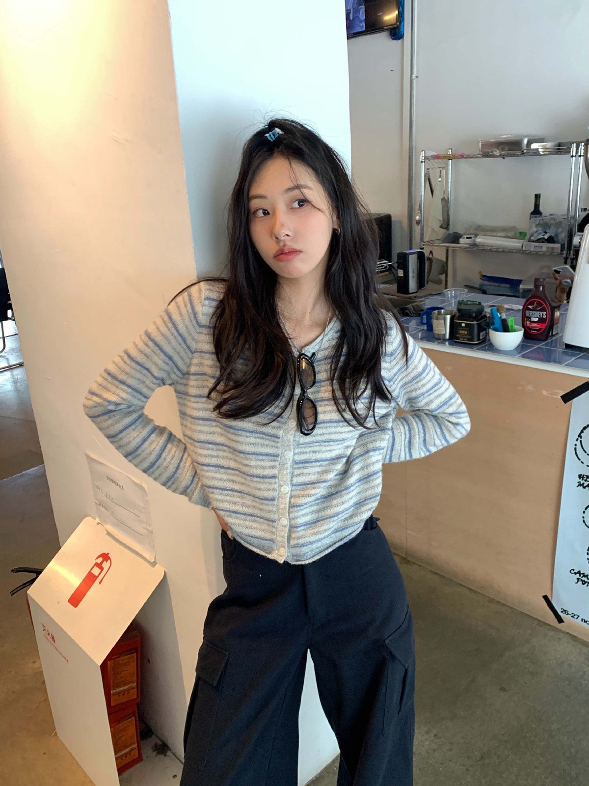 Honey Short Striped Knit Cardigan