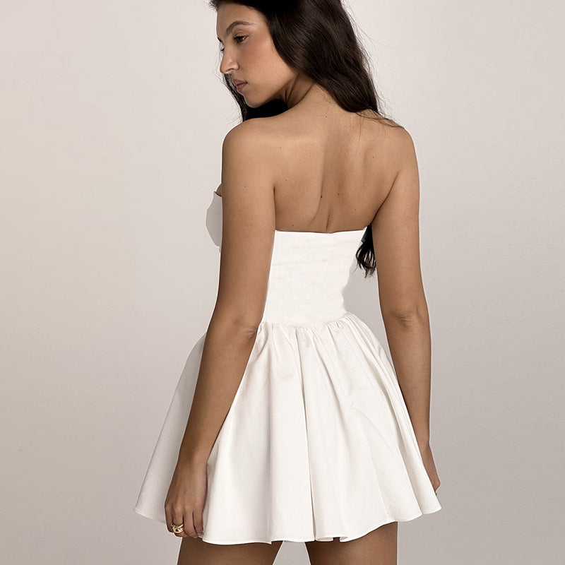 Strapless Corset Pleated Bubble Hem Mini Dress