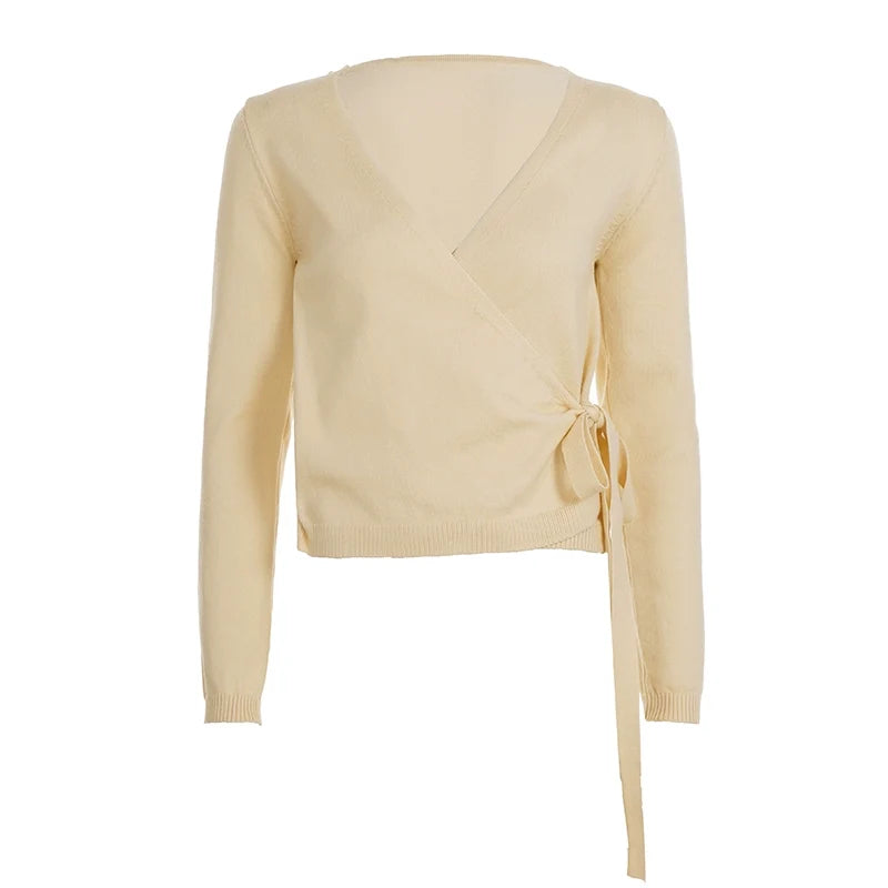 Nalayah V-Neck Tie Knit Top