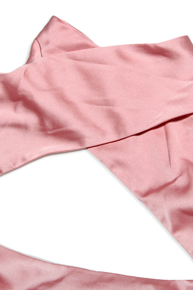 Pink Halter Backless Draped Satin Mini Dress