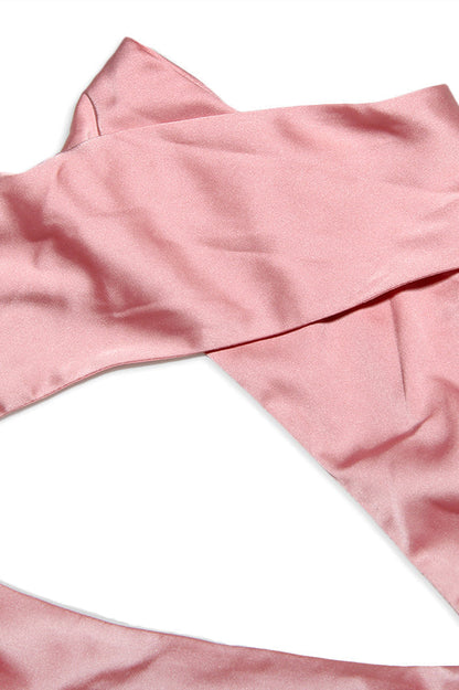Pink Halter Backless Draped Satin Mini Dress