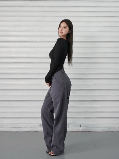 Slim-Fit Button-Up Ribbed Long Sleeve Top