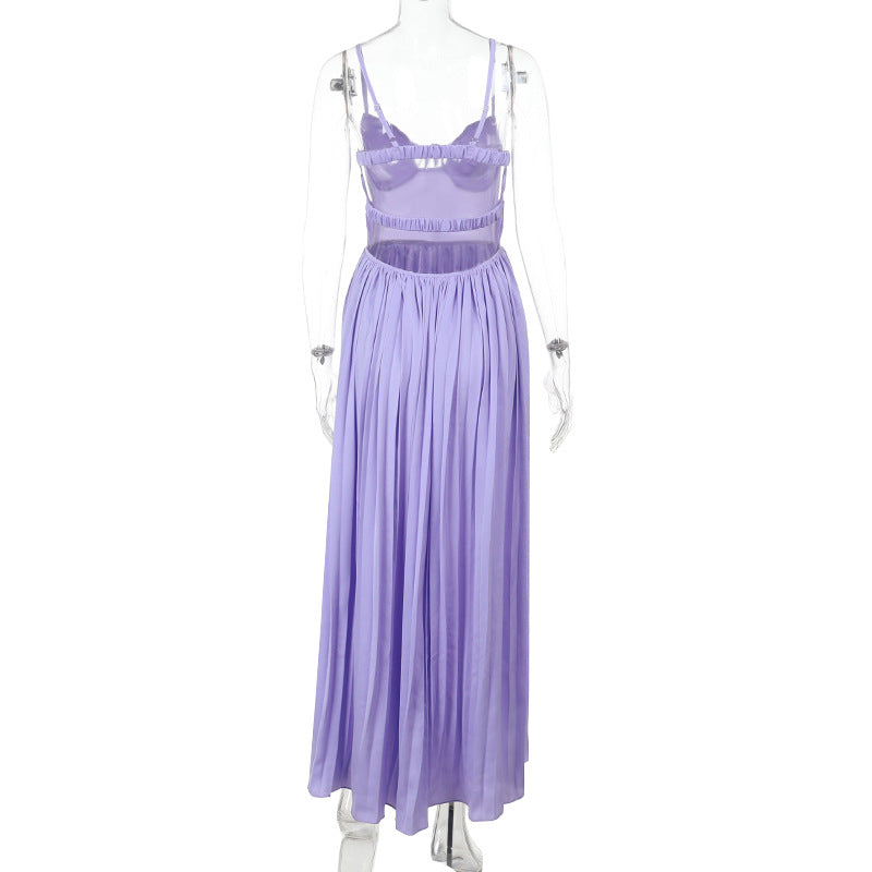 Sweetheart Keyhole Tie Spaghetti Strap Accordion Pleat Maxi Dress