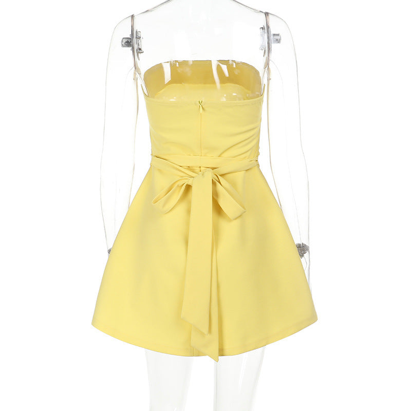 Strapless Pleated Bubble Hem Mini Dress