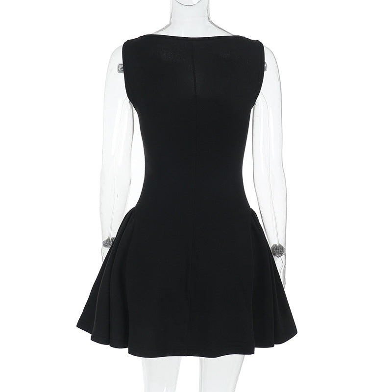 Square Neck Structured Tulip Pleat Bubble Hem Mini Dress