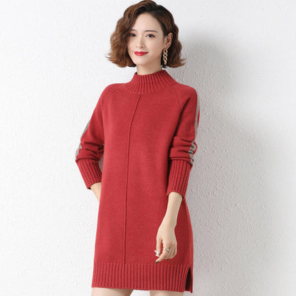 Long Sleeve Center Seam Rib Knit Mini Sweater Dress