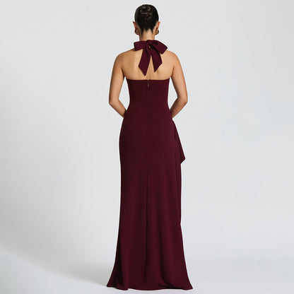 Long Sleeve Pleated Column Maxi Dress