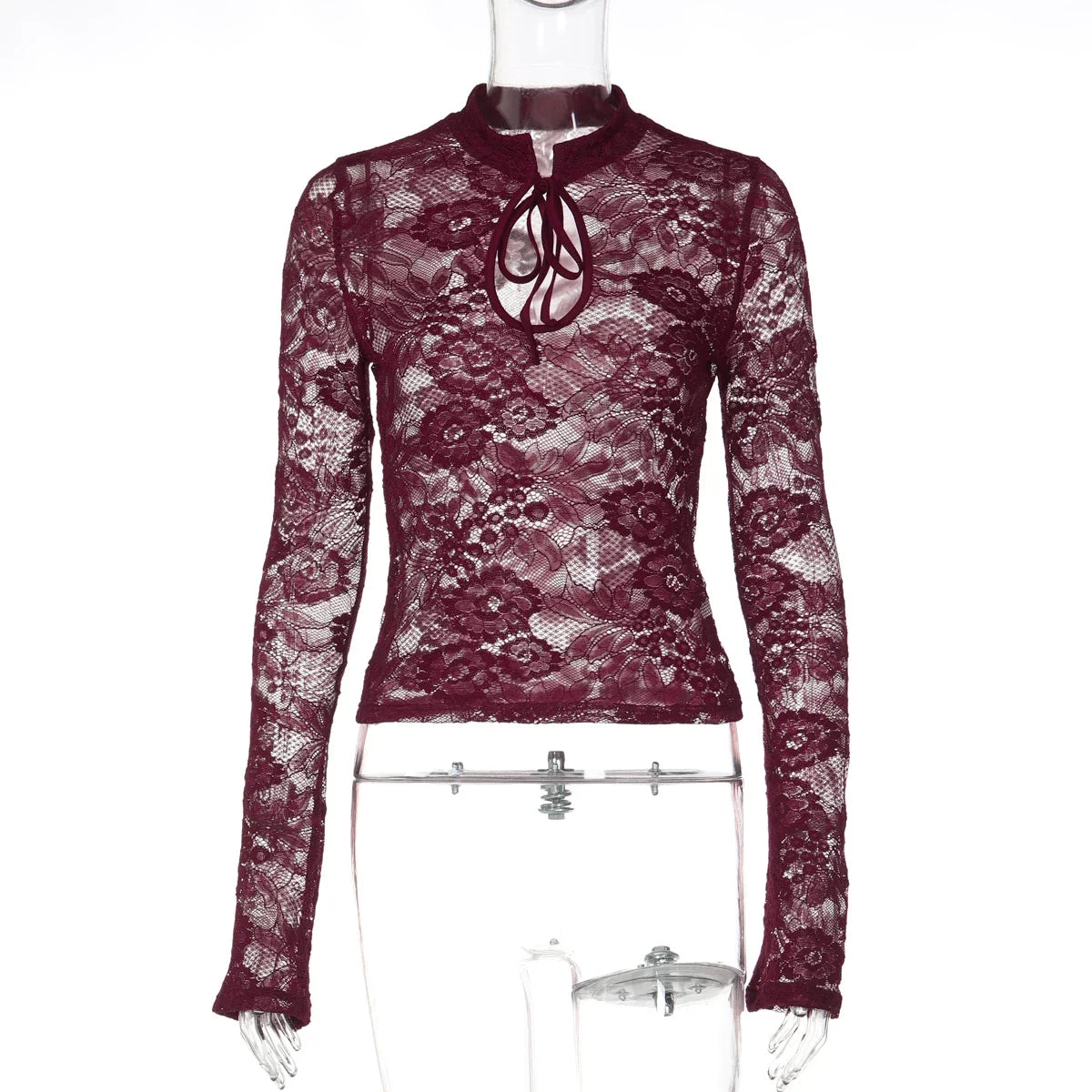 Floral Lace Sheer Mock Neck Top