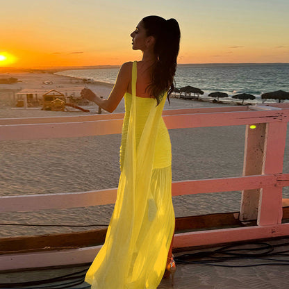Halter Keyhole Ruched Bustier Mesh Skirt Column Maxi Gown