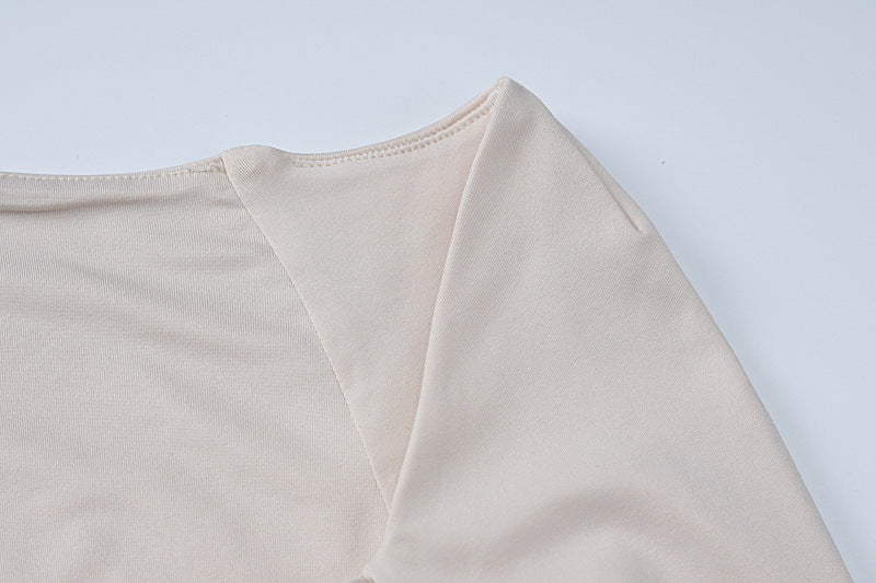 Square Neck Long Sleeve Tie Cuff Slit Knit Mini Dress