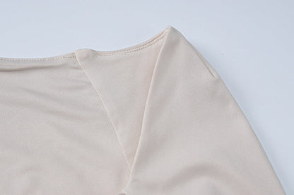 Square Neck Long Sleeve Tie Cuff Slit Knit Mini Dress