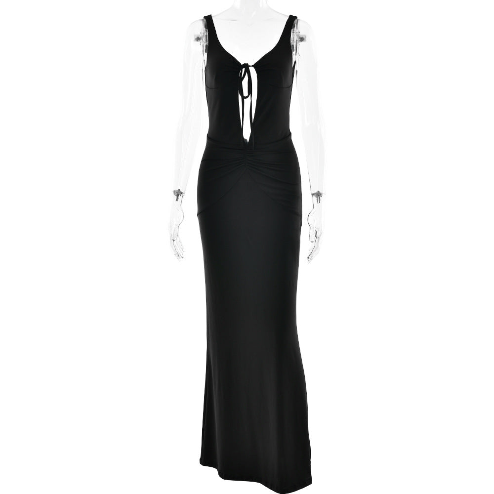 Tank Strap Keyhole Cutout Ruched Bodycon Maxi Dress