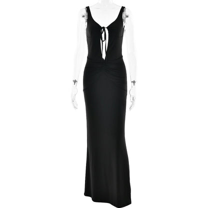 Tank Strap Keyhole Cutout Ruched Bodycon Maxi Dress