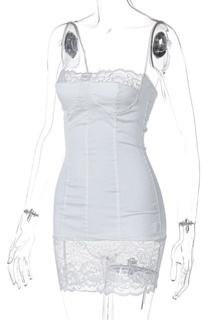 Strapless Lace Ruffle Corset Bodice Mini Dress