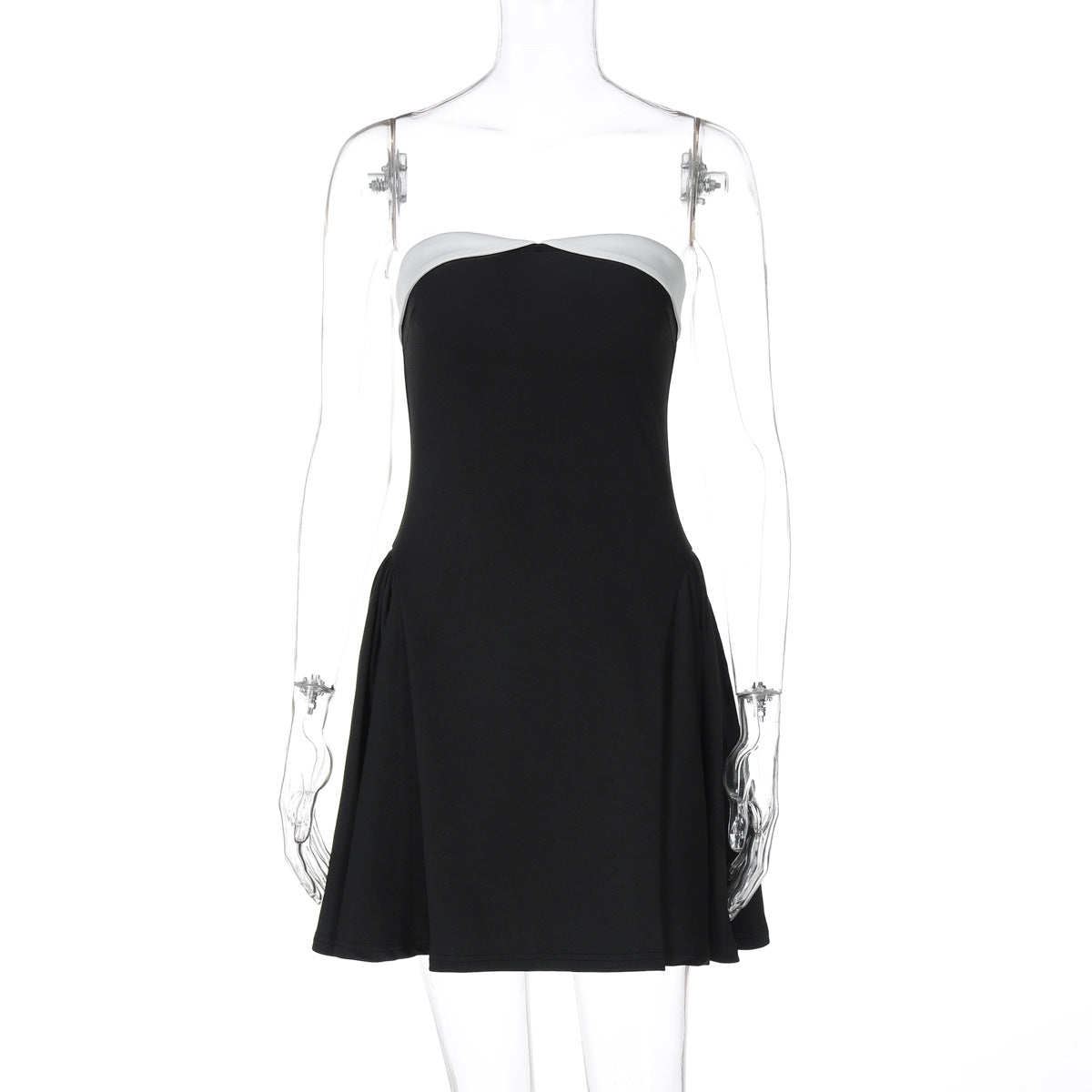 Strapless Foldover Bandeau Structured Panel Flared A-Line Mini Dress