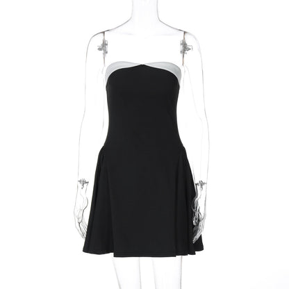 Strapless Foldover Bandeau Structured Panel Flared A-Line Mini Dress